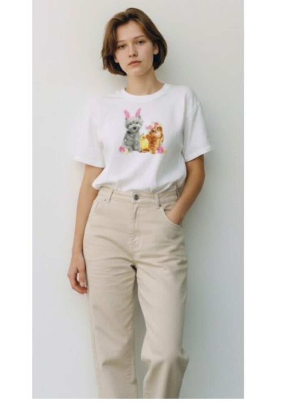 CELEBRATE! White EASTER Puppy and Kitty Short Sleeved Top Girls Size 14-16